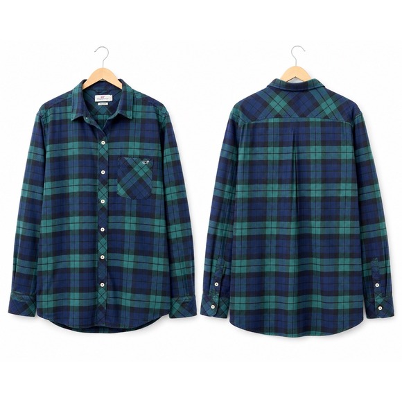 Vineyard Vines Tops - Vineyard Vines Womens Relaxed Fit Plaid Flannel Shirt Green Navy Blue Size 8